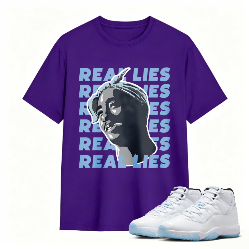 Real Lies Text And Portrait Design Shirt To Match Air Jordan 11 White Legend Blue Sneaker Match Shirt