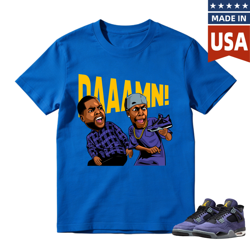 Cartoon Characters With Daaamn Text Shirt To Match Jordan 4 Lakers Imperial Purple Sneaker Match Shirt