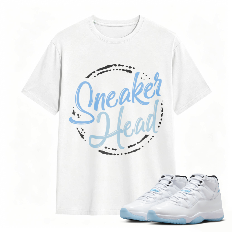 Sneaker Head Logo Shirt To Match Air Jordan 11 White Legend Blue - Sneaker Match Shirt