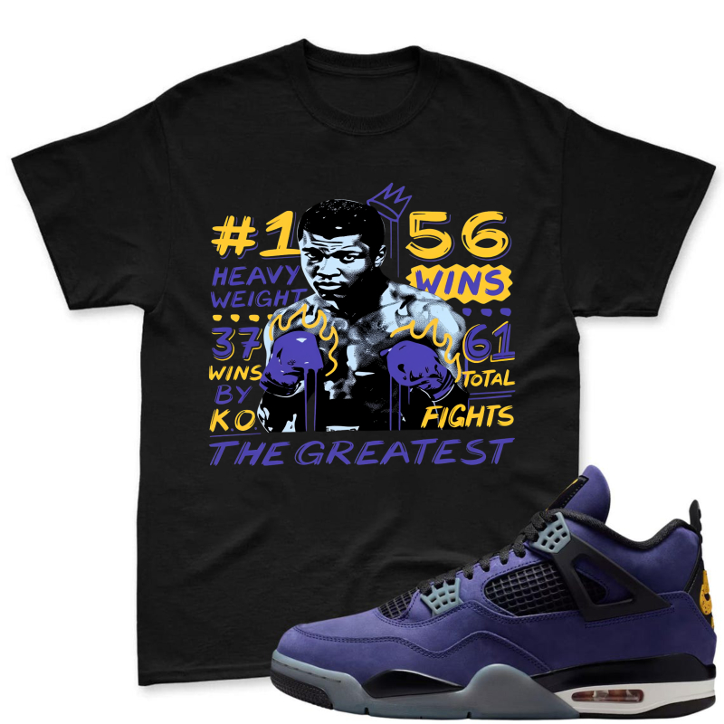 Muhammad Ali Boxing Stats And Legacy Shirt To Match Jordan 4 Lakers Imperial Purple Sneaker Match Shirt