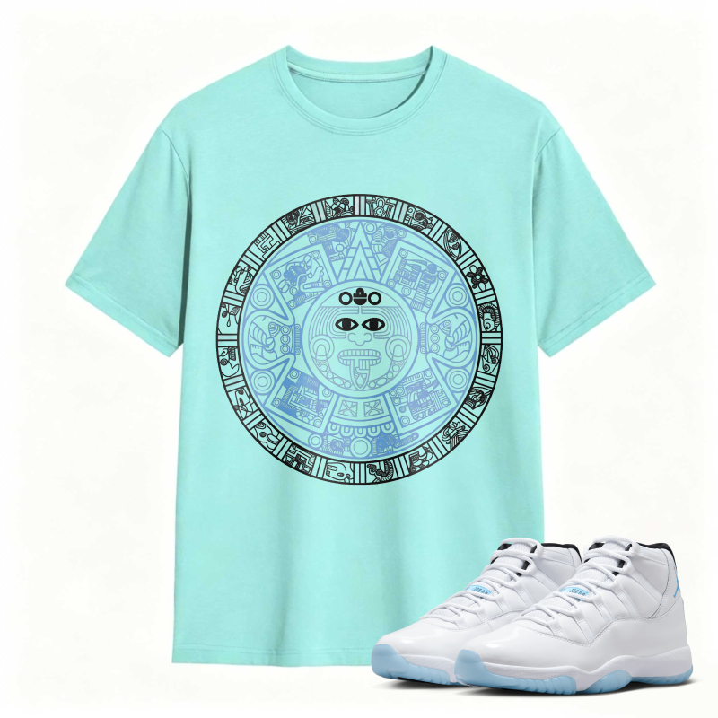 Aztec Calendar Design Shirt to Match Air Jordan 11 White Legend Blue - Sneaker Match Shirt