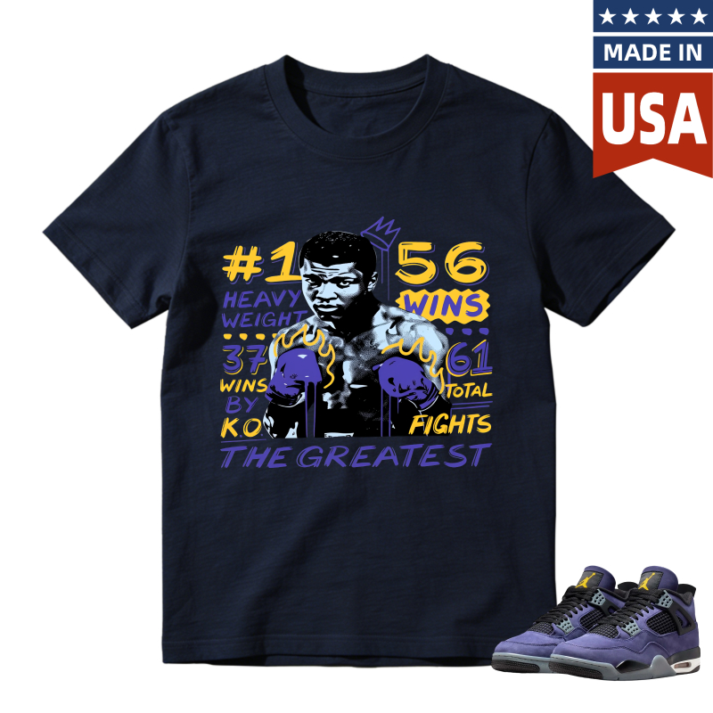 Muhammad Ali Boxing Stats And Legacy Shirt To Match Jordan 4 Lakers Imperial Purple Sneaker Match Shirt