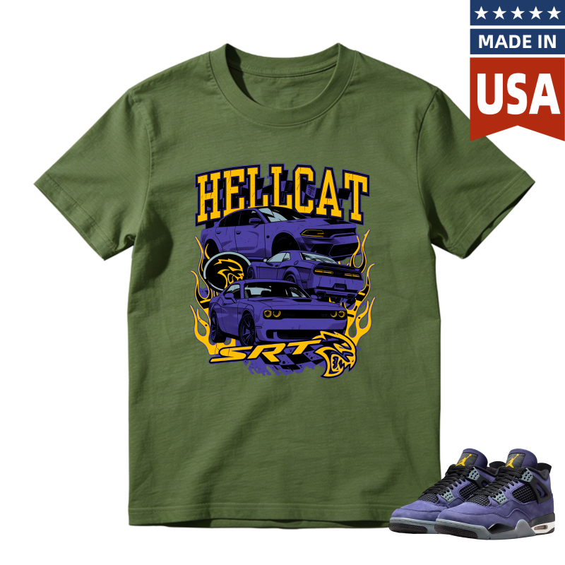 Hellcat Srt Car Graphic Shirt To Match Jordan 4 Lakers Imperial Purple Sneaker Match Shirt