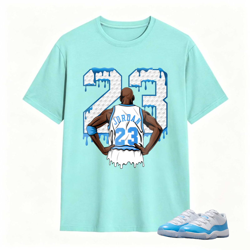 Michael Jordan 23 Dripping Number Back View Shirt To Match Jordan 11 University Blue Sneaker Match Shirt