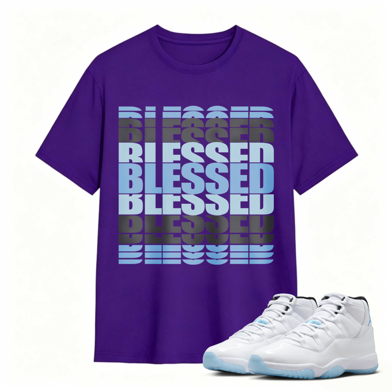 Blessed Text Pattern Shirt To Match Air Jordan 11 White Legend Blue - Sneaker Match Shirt