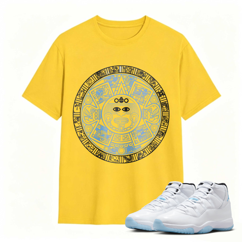 Aztec Calendar Design Shirt to Match Air Jordan 11 White Legend Blue - Sneaker Match Shirt