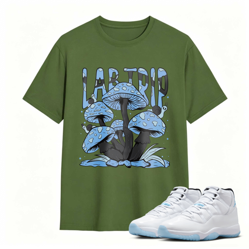 Mushroom Lab Trip Graphic Shirt to Match Air Jordan 11 White Legend Blue - Sneaker Match Shirt