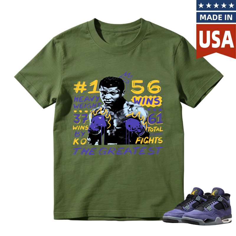 Muhammad Ali Boxing Stats And Legacy Shirt To Match Jordan 4 Lakers Imperial Purple Sneaker Match Shirt