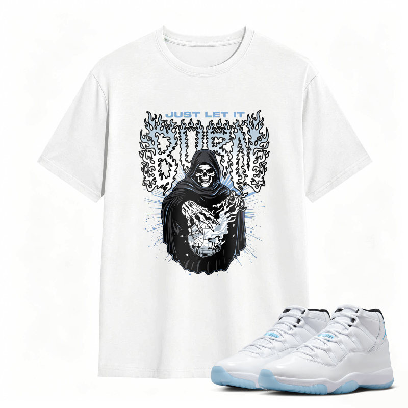 Grim Reaper With Skull And Wings Design Shirt To Match Air Jordan 11 White Legend Blue - Sneaker Match Shirt