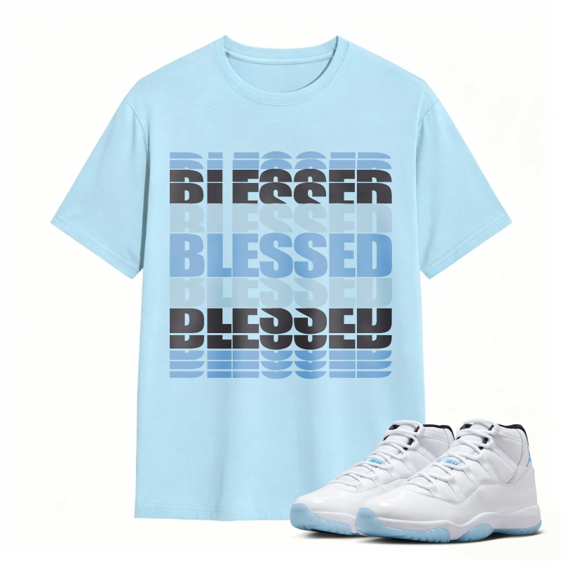Blessed Text Pattern Shirt To Match Air Jordan 11 White Legend Blue - Sneaker Match Shirt