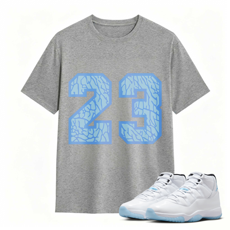 Number 23 Blue Cracked Pattern Shirt To Match Air Jordan 11 White Legend Blue - Sneaker Match Shirt