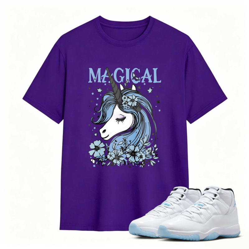 Unicorn With Blue Flowers And Stars Magical Shirt To Match Air Jordan 11 White Legend Blue Sneaker Match Shirt