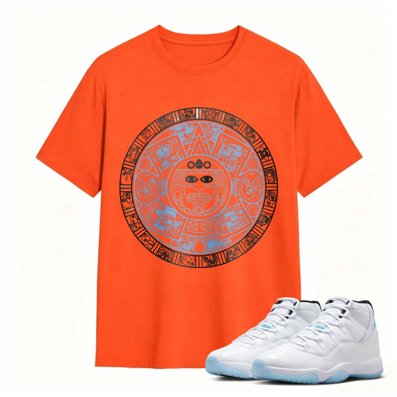 Aztec Calendar Design Shirt to Match Air Jordan 11 White Legend Blue - Sneaker Match Shirt