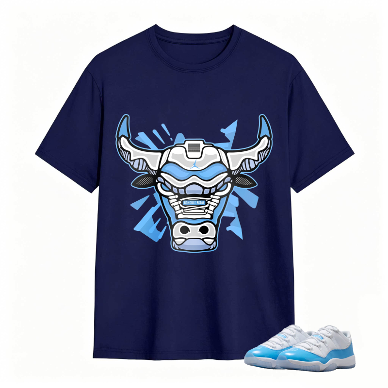 Bull Head With Blue And White Design Shirt To Match Jordan 11 University Blue Sneaker Match Shirt