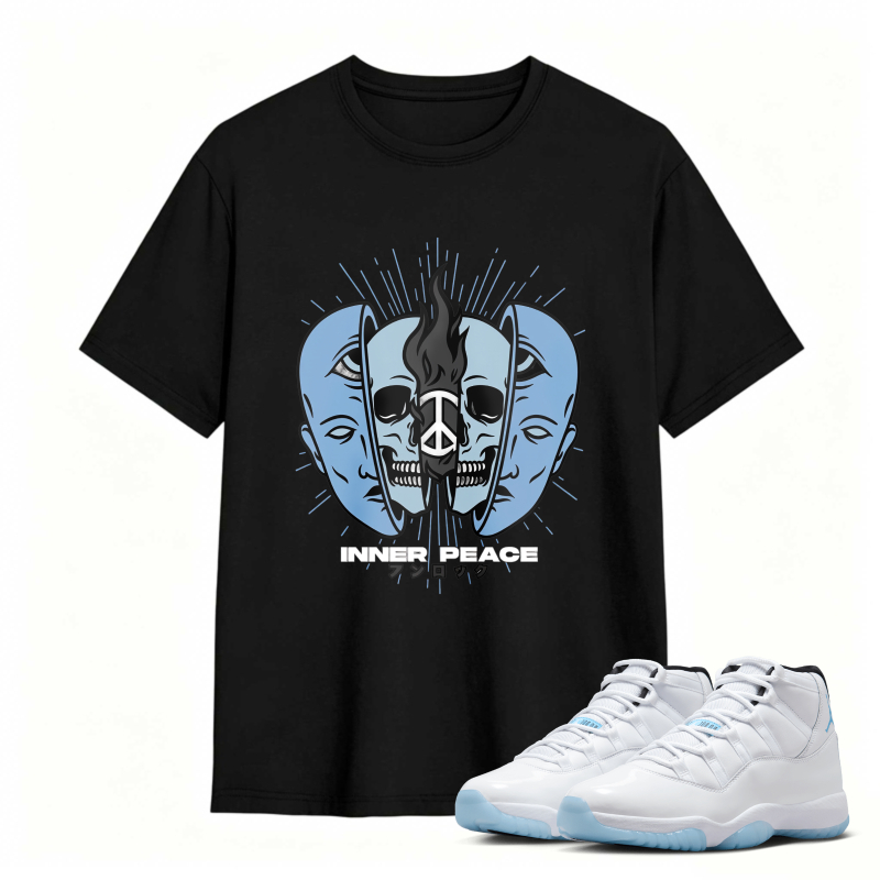 Skull And Dual Faces Design Shirt To Match Air Jordan 11 White Legend Blue - Sneaker Match Shirt