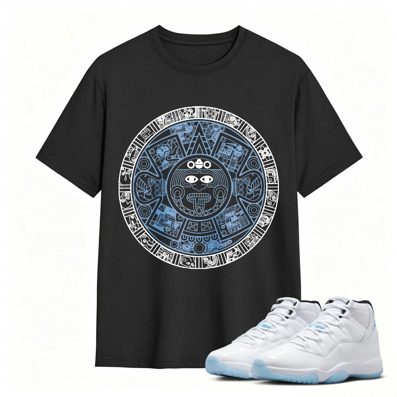 Aztec Calendar Design Shirt to Match Air Jordan 11 White Legend Blue - Sneaker Match Shirt
