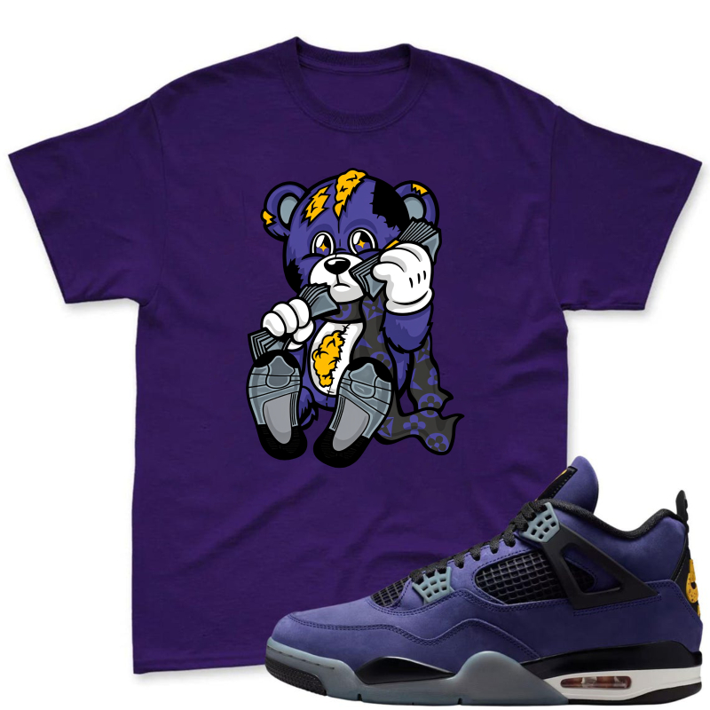 Cartoon Bear With Lightning And Basketball Shirt To Match Jordan 4 Lakers Imperial Purple Sneaker Match Shirt