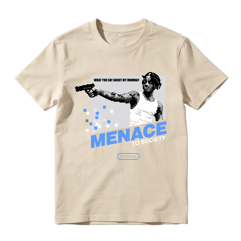 Menace To Society Graphic With Gun And Text Shirt To Match Jordan 14 Black And University Blue Sneaker Match Shirt