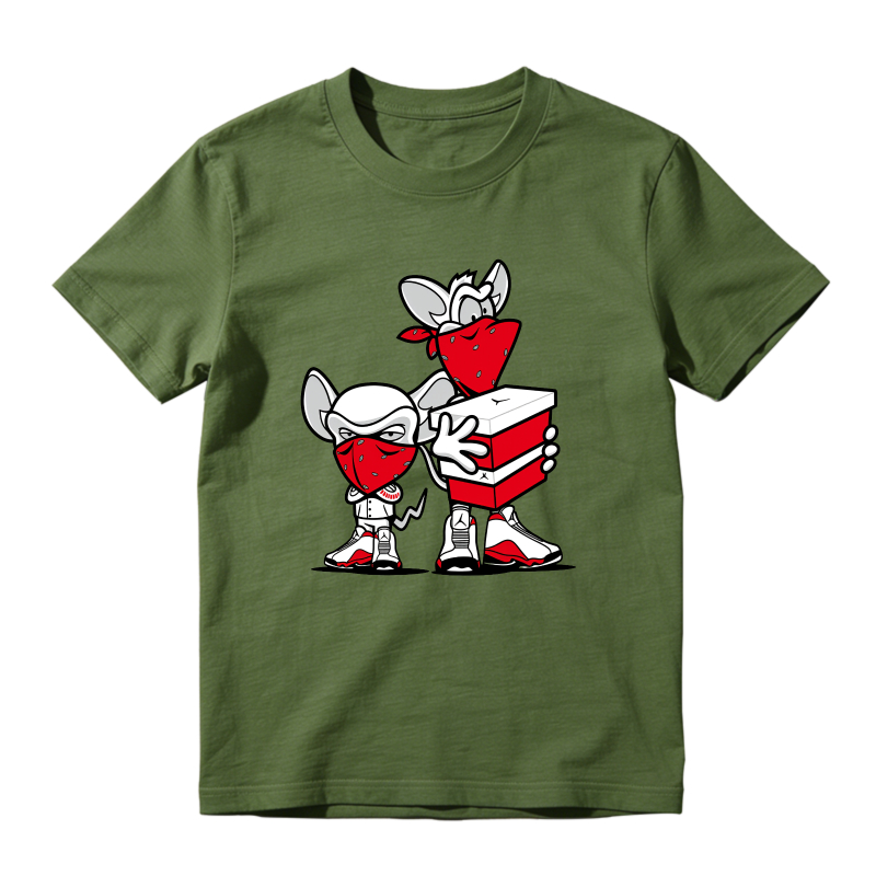 Cartoon Mice With Red Masks And Shoes Shirt To Match Air Jordan 13 Chicago Sneaker Match Shirt