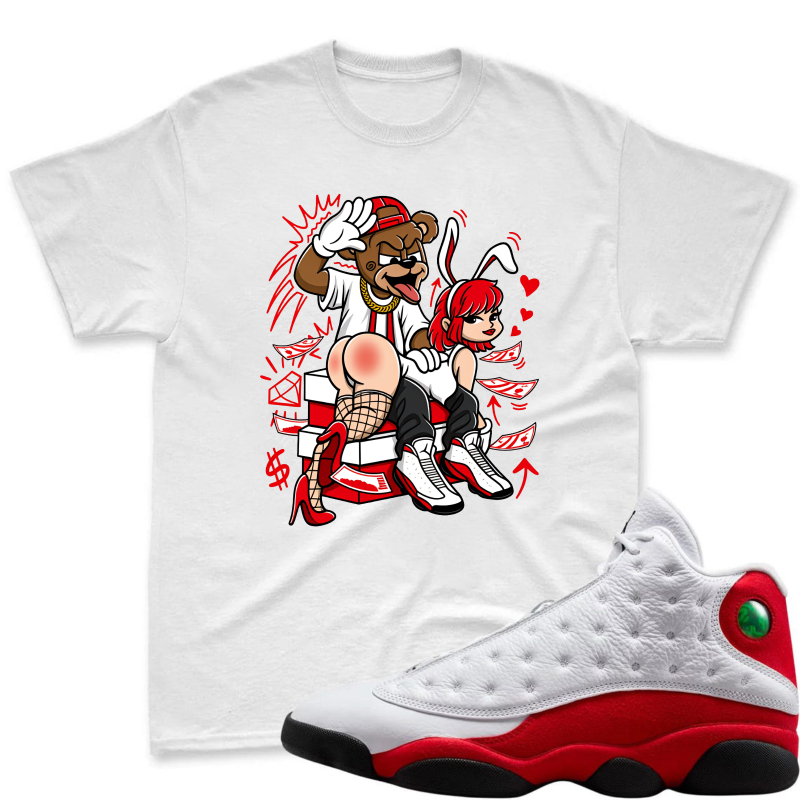Cartoon Bear And Rabbit Character Design Shirt To Match Air Jordan 13 Chicago - Sneaker Match Shirt