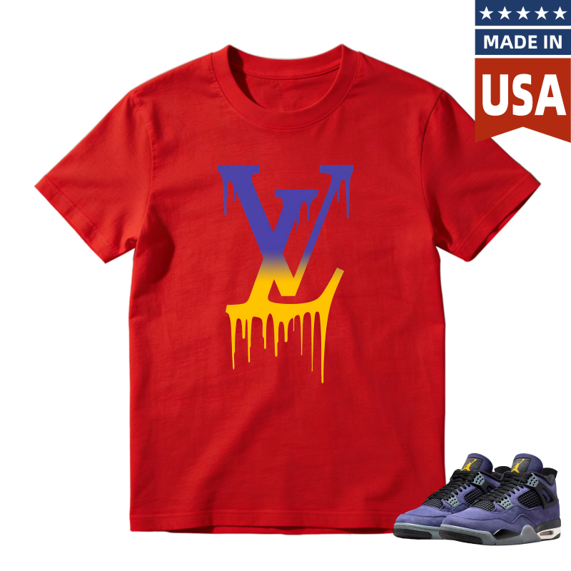 Lakers Logo Drip Design Shirt to Match Jordan 4 Lakers Imperial Purple - Sneaker Match Shirt