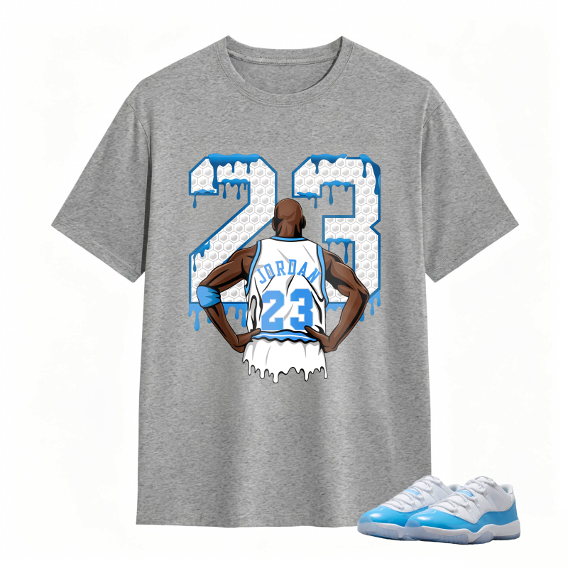 Michael Jordan 23 Dripping Number Back View Shirt To Match Jordan 11 University Blue Sneaker Match Shirt