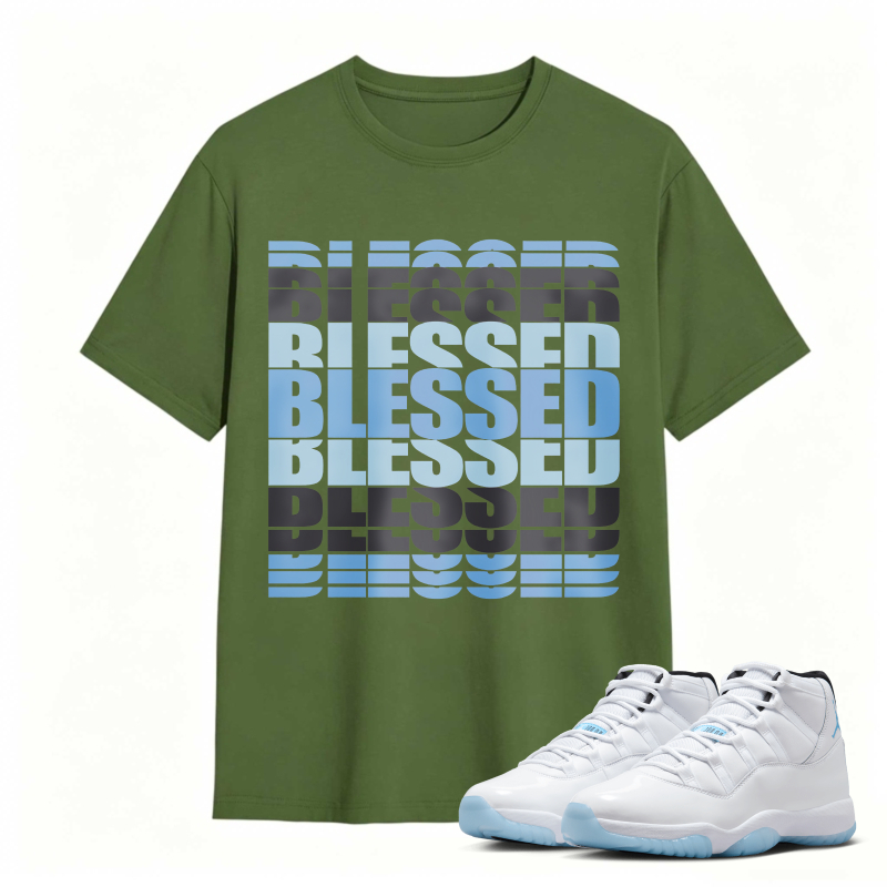 Blessed Text Pattern Shirt To Match Air Jordan 11 White Legend Blue - Sneaker Match Shirt
