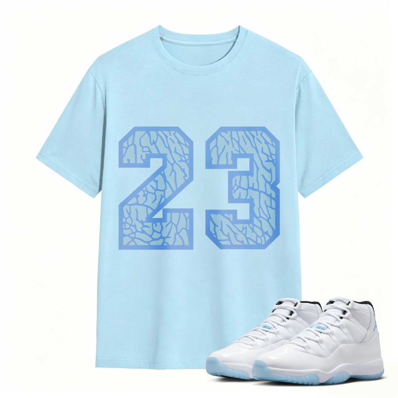 Number 23 Blue Cracked Pattern Shirt To Match Air Jordan 11 White Legend Blue - Sneaker Match Shirt