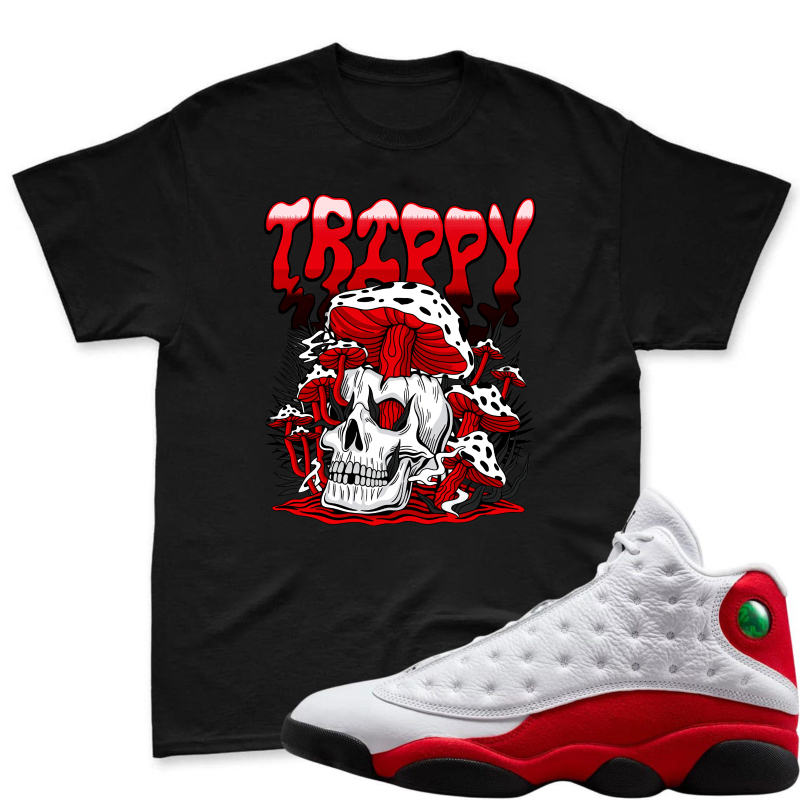 Skull With Red Bow And Trippy Text Shirt To Match Air Jordan 13 Chicago - Sneaker Match Shirt