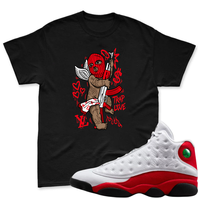 Cupid With Gun And Red Mask Pattern Shirt To Match Air Jordan 13 Chicago - Sneaker Match Shirt