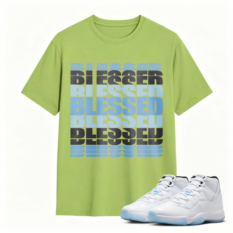 Blessed Text Pattern Shirt To Match Air Jordan 11 White Legend Blue - Sneaker Match Shirt