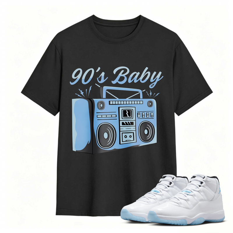 90s Baby Boombox Graphic Shirt to Match Air Jordan 11 White Legend Blue - Sneaker Match Shirt
