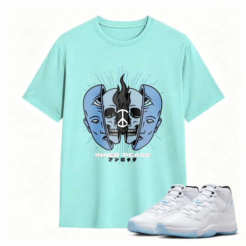 Skull And Dual Faces Design Shirt To Match Air Jordan 11 White Legend Blue - Sneaker Match Shirt
