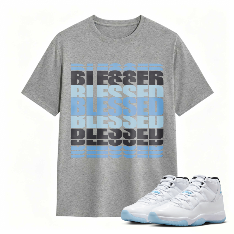 Blessed Text Pattern Shirt To Match Air Jordan 11 White Legend Blue - Sneaker Match Shirt
