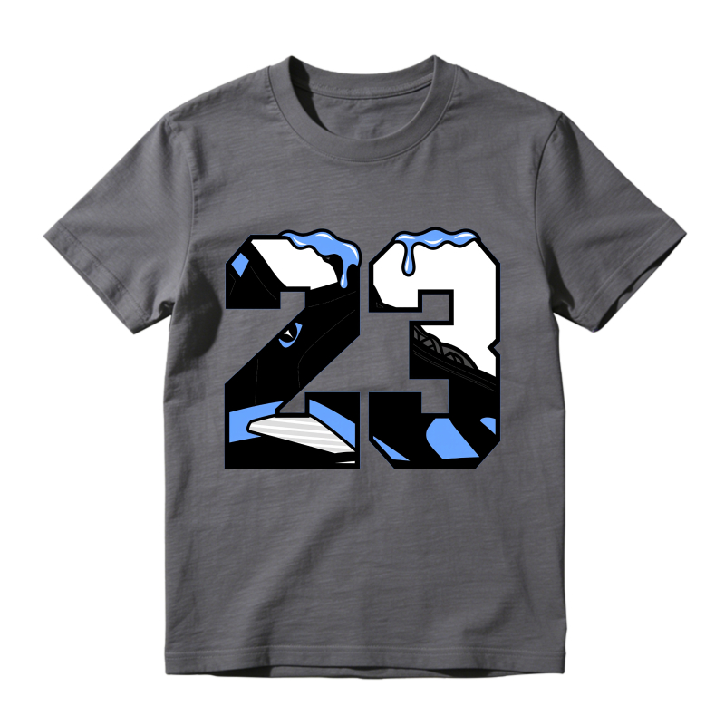 Number 23 With Blue Drip Design Shirt To Match Jordan 14 Black And University Blue Sneaker Match Shirt