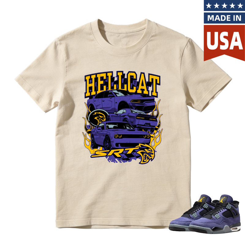 Hellcat Srt Car Graphic Shirt To Match Jordan 4 Lakers Imperial Purple Sneaker Match Shirt