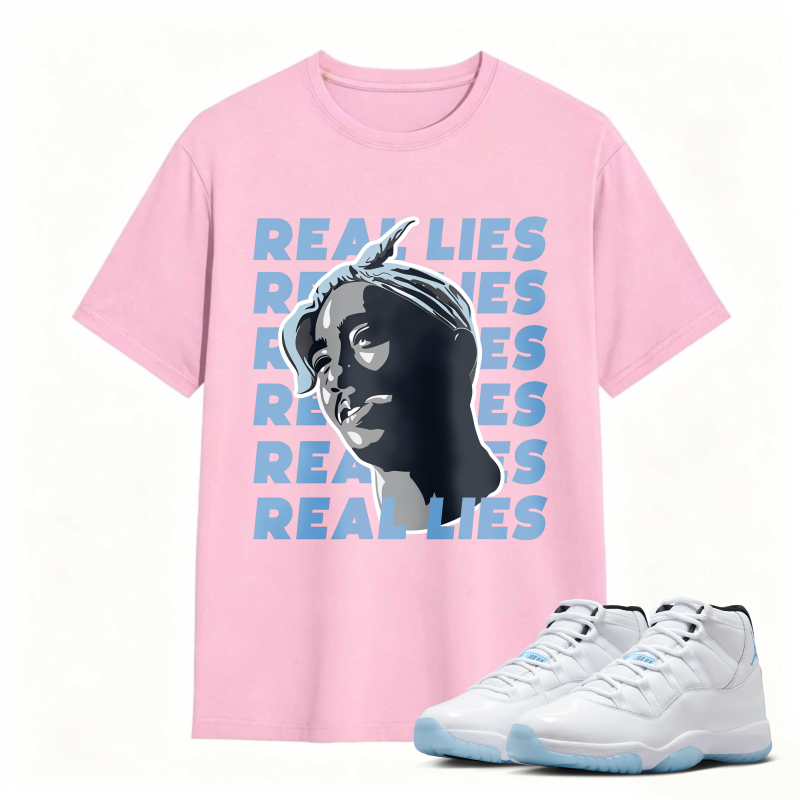Real Lies Text And Portrait Design Shirt To Match Air Jordan 11 White Legend Blue Sneaker Match Shirt