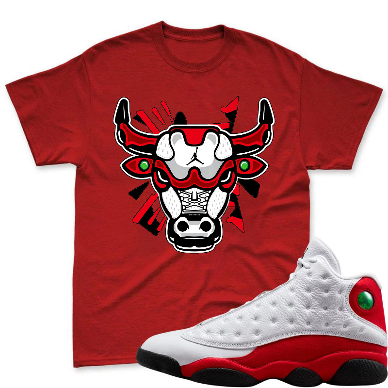 Bulls Logo With Red And Black Accents Shirt To Match Air Jordan 13 Chicago - Sneaker Match Shirt