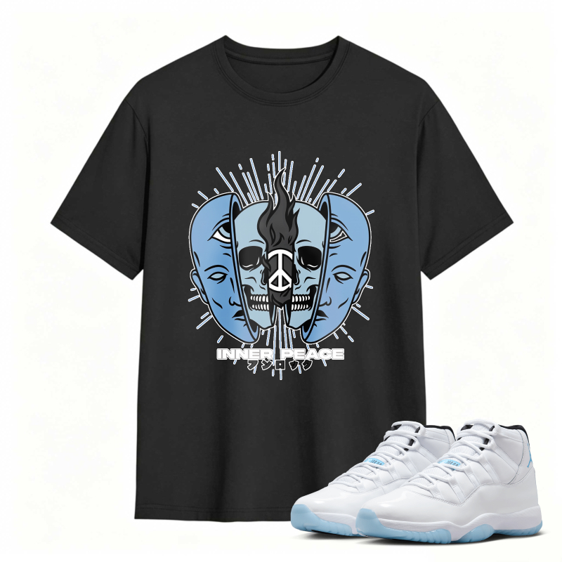 Skull And Dual Faces Design Shirt To Match Air Jordan 11 White Legend Blue - Sneaker Match Shirt