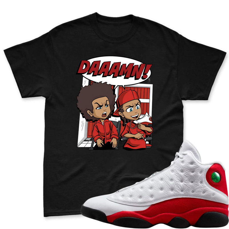 Cartoon Characters With Daaamn Text Shirt To Match Air Jordan 13 Chicago - Sneaker Match Shirt