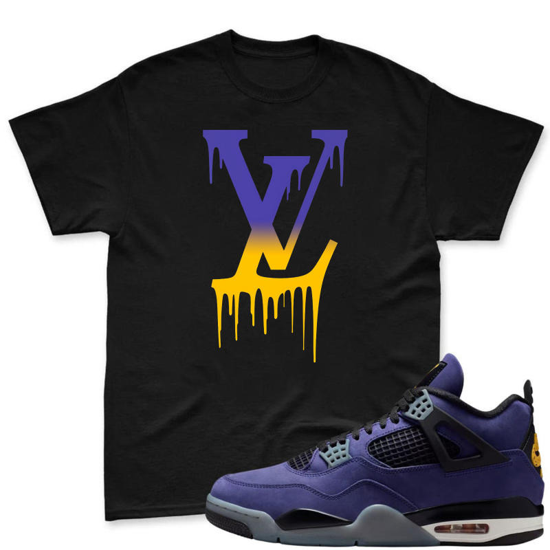 Lakers Logo Drip Design Shirt to Match Jordan 4 Lakers Imperial Purple - Sneaker Match Shirt