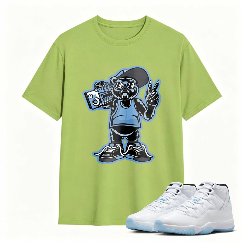 Cartoon Bear With Boombox And Sunglasses Shirt To Match Air Jordan 11 White Legend Blue - Sneaker Match Shirt