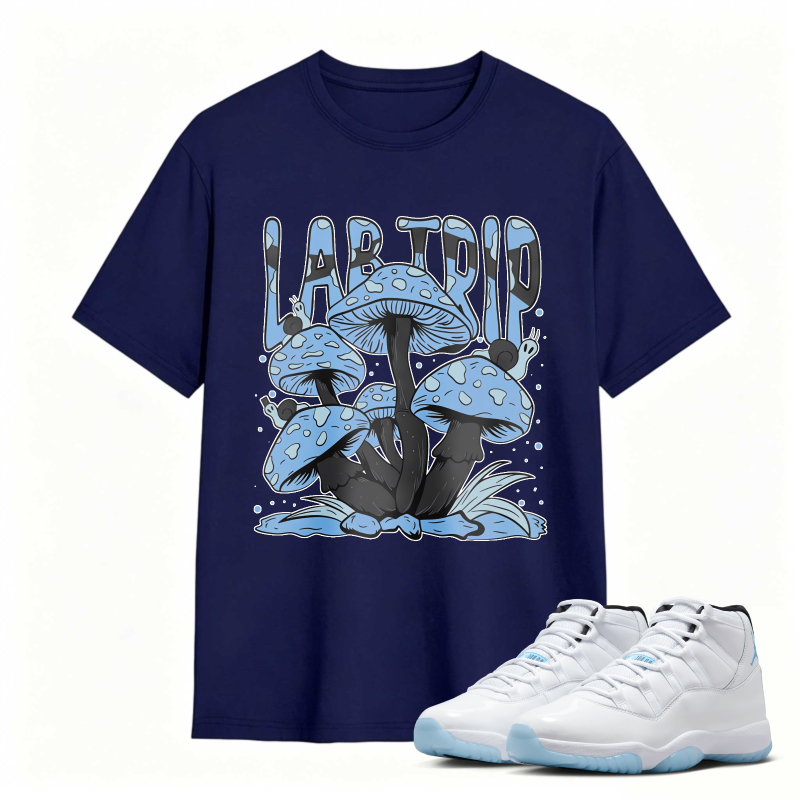 Mushroom Lab Trip Graphic Shirt to Match Air Jordan 11 White Legend Blue - Sneaker Match Shirt