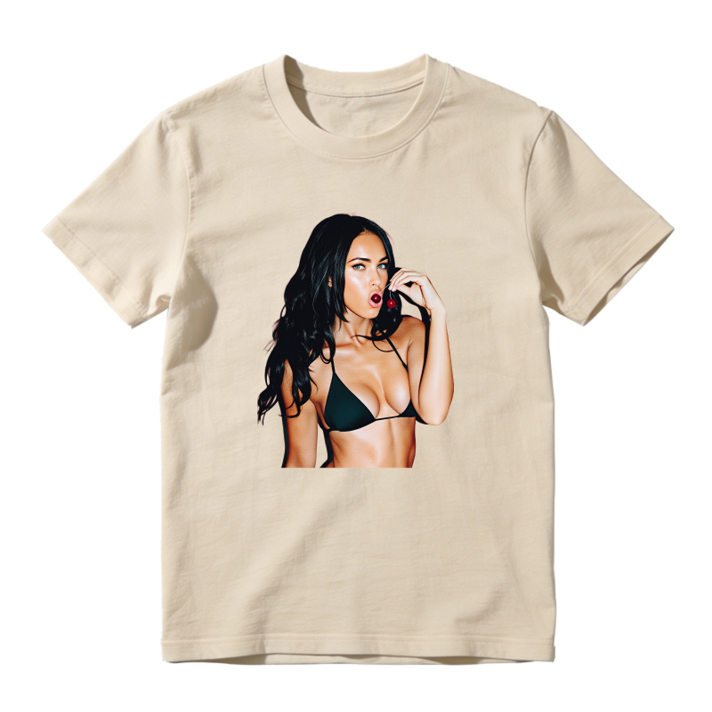 Woman In Bikini Holding Cherry Shirt To Match Air Jordan 13 Chicago - Sneaker Match Shirt