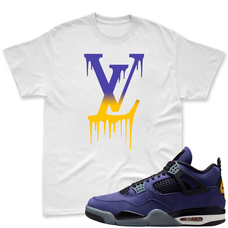 Lakers Logo Drip Design Shirt to Match Jordan 4 Lakers Imperial Purple - Sneaker Match Shirt