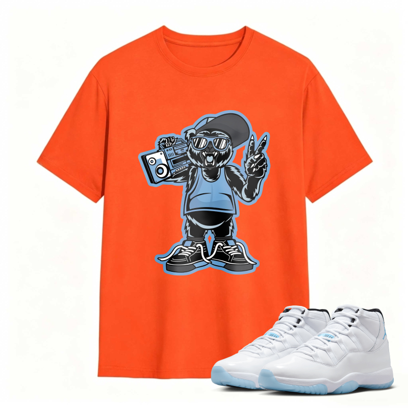 Cartoon Bear With Boombox And Sunglasses Shirt To Match Air Jordan 11 White Legend Blue - Sneaker Match Shirt