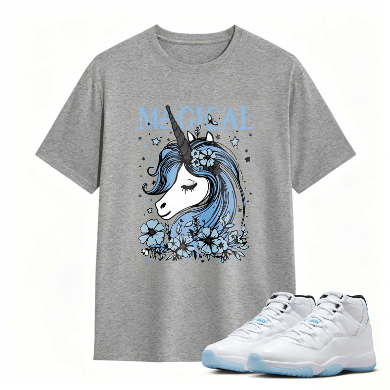 Unicorn With Blue Flowers And Stars Magical Shirt To Match Air Jordan 11 White Legend Blue Sneaker Match Shirt
