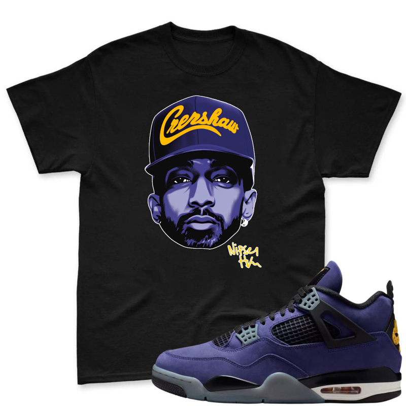 Nipsey Hussle Lakers Cap Portrait Shirt to Match Jordan 4 Lakers Imperial Purple - Sneaker Match Shirt