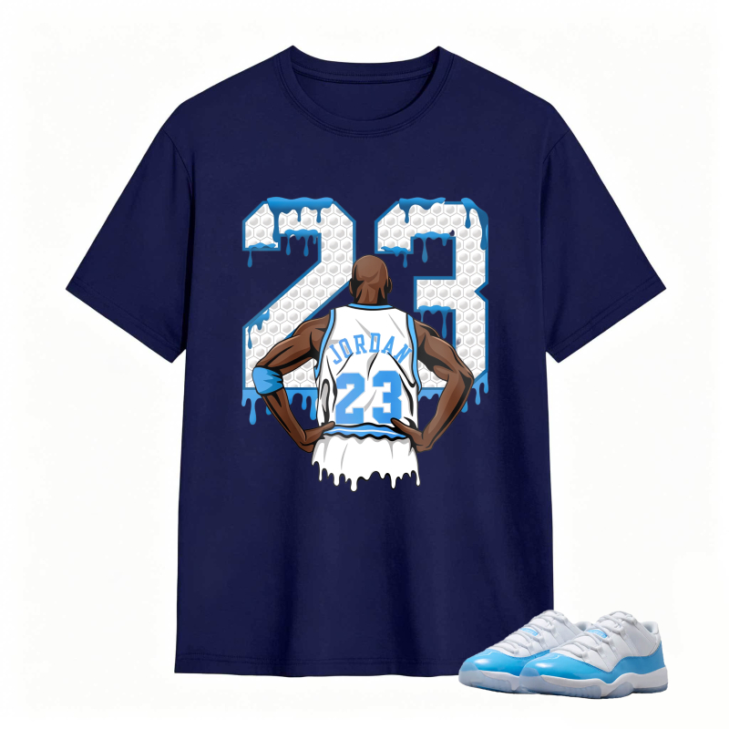 Michael Jordan 23 Dripping Number Back View Shirt To Match Jordan 11 University Blue Sneaker Match Shirt