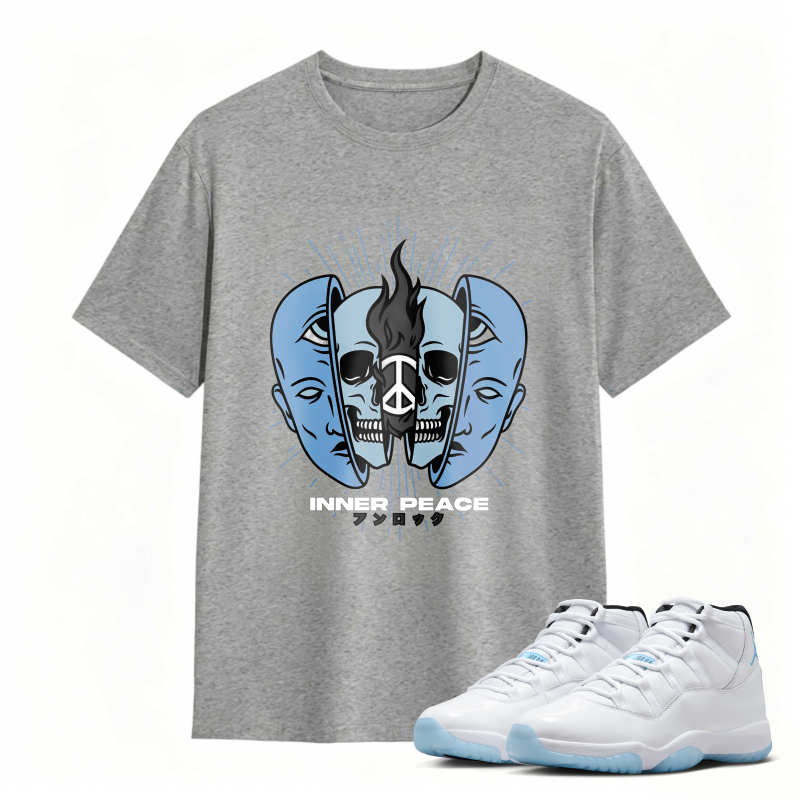 Skull And Dual Faces Design Shirt To Match Air Jordan 11 White Legend Blue - Sneaker Match Shirt